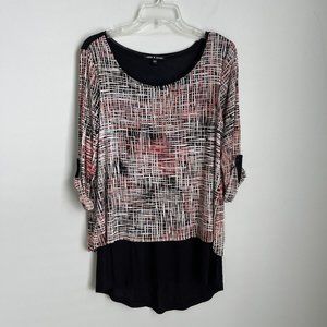 Cable & Gauge Black Print Roll Tab Sleeve Tunic